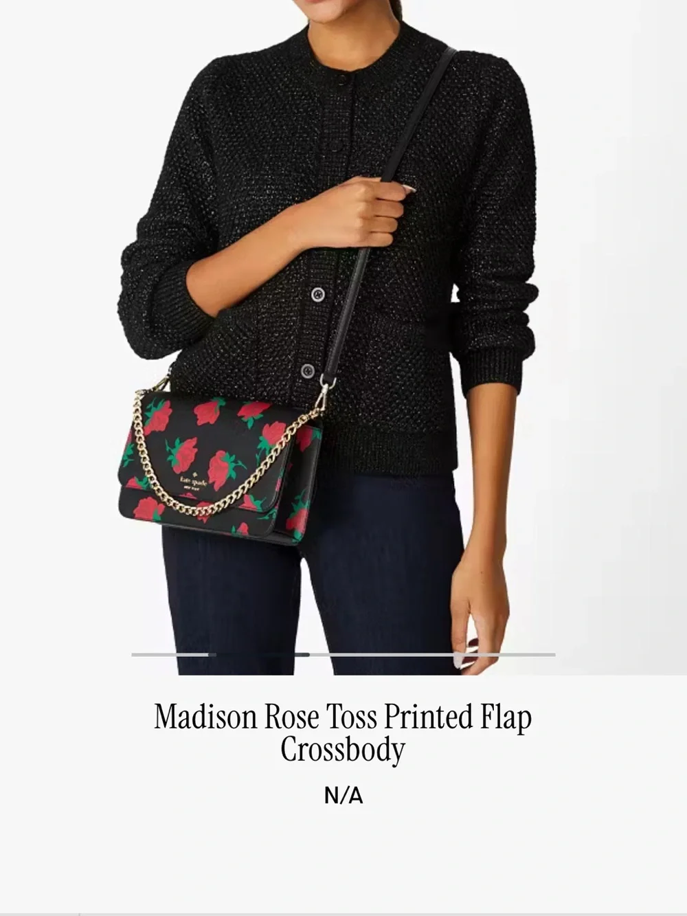kate spade Black Crossbody with Red Rose Print